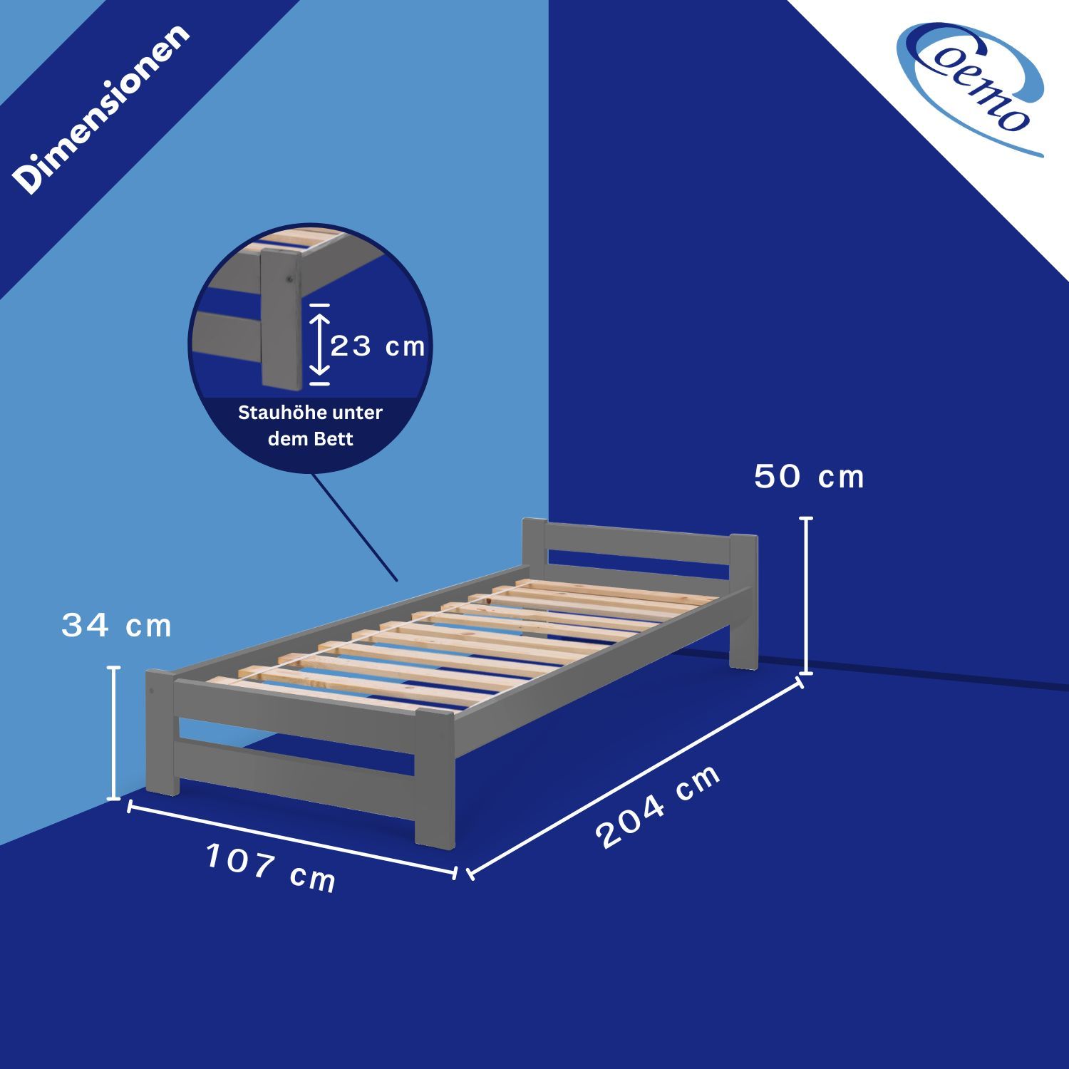Coemo Bett Classico Holzbett Bettgestell Lattenrost Massivholz Kiefer 100x200cm anthrazit