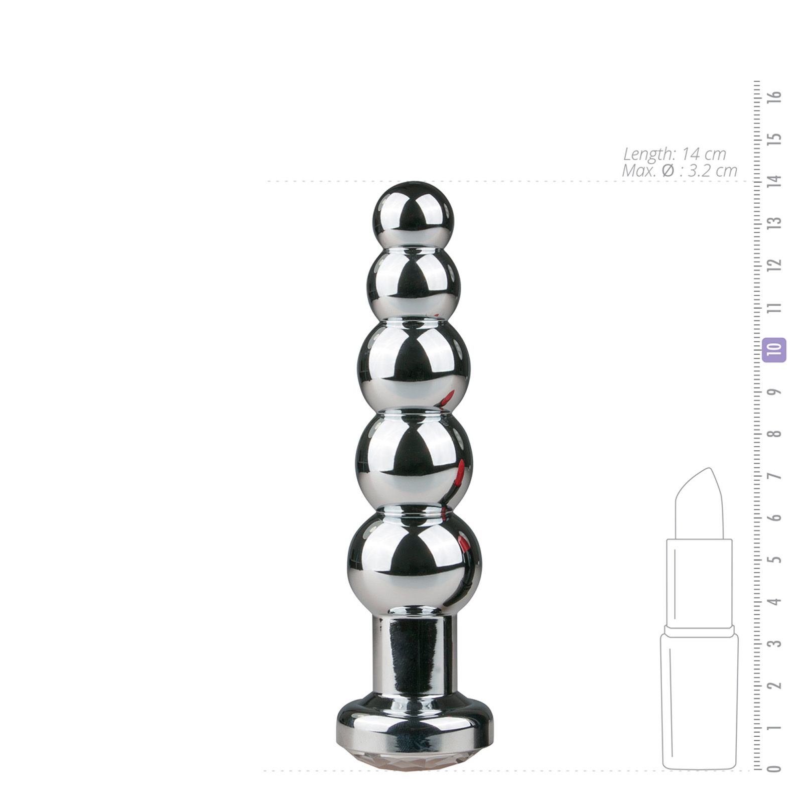 Easytoys - Analplug aus Metall in Silber mit 5 Kugeln und Zierstein