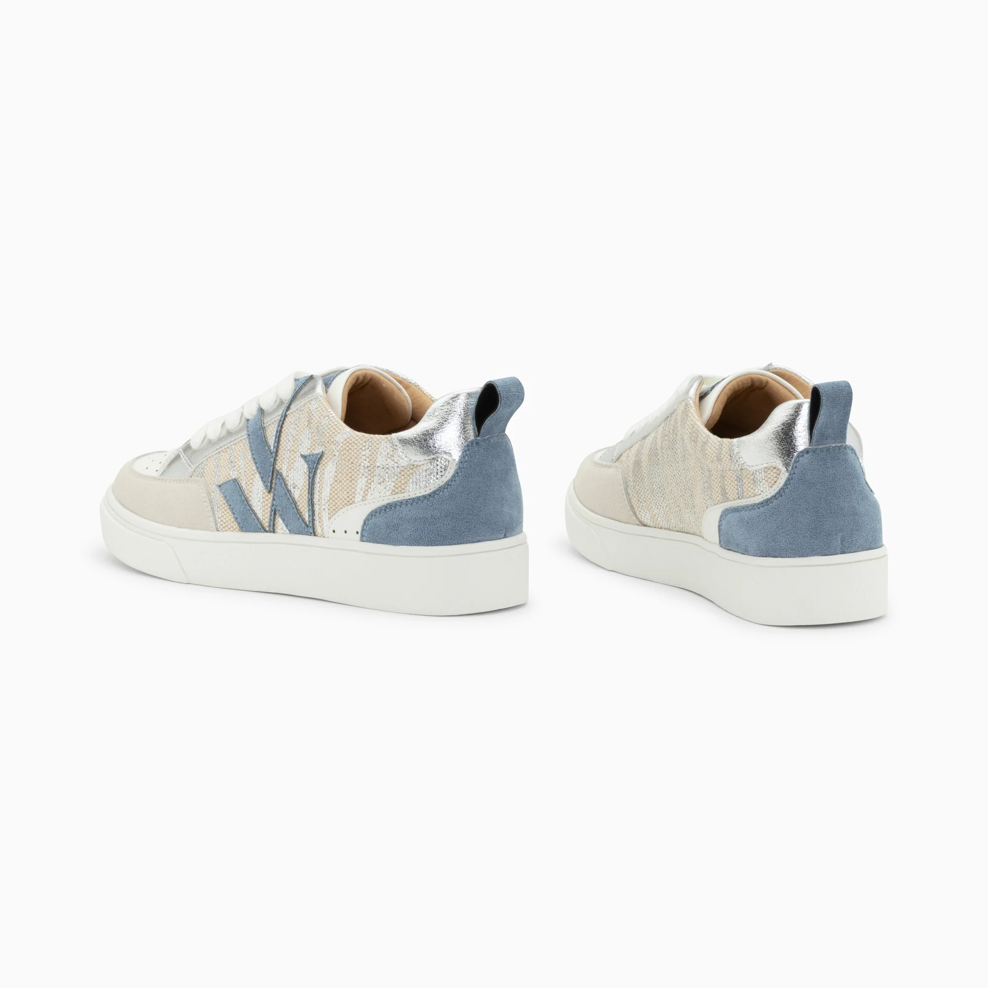 Sneakers-Baskets monogramme Joyce argent zébré et bleu-gris