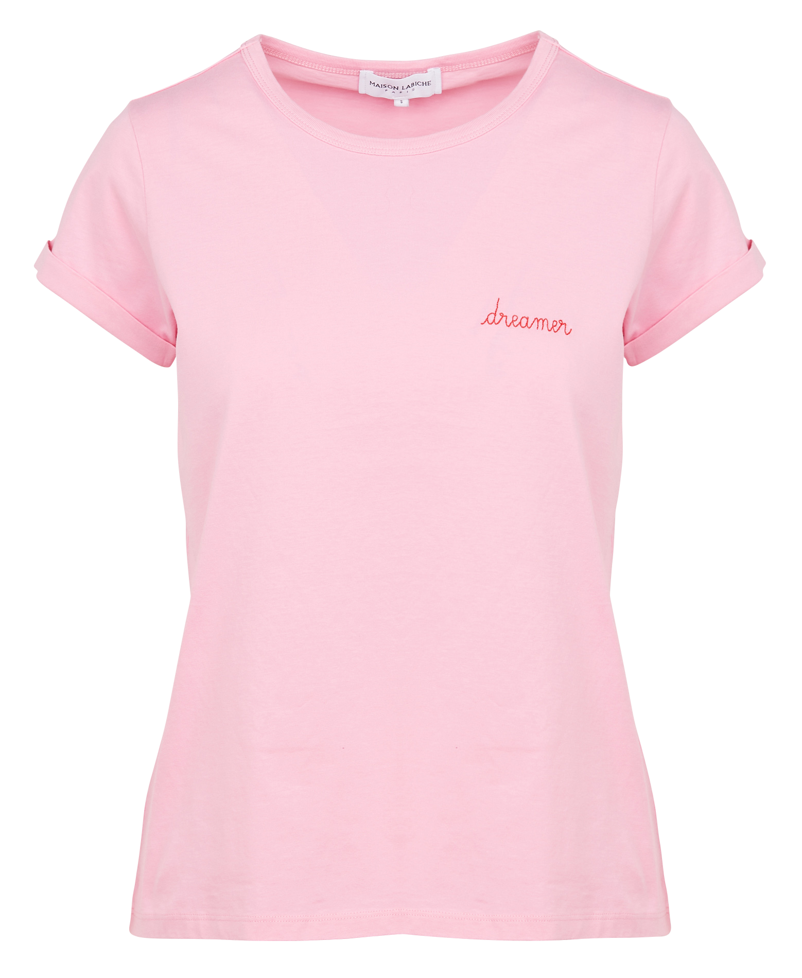 POITOU DREAMER - Tee-shirt col rond brodé dreamer en coton| Rose