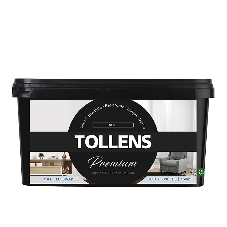 Peinture Tollens premium murs, boiseries et radiateurs noir mat 2,5L