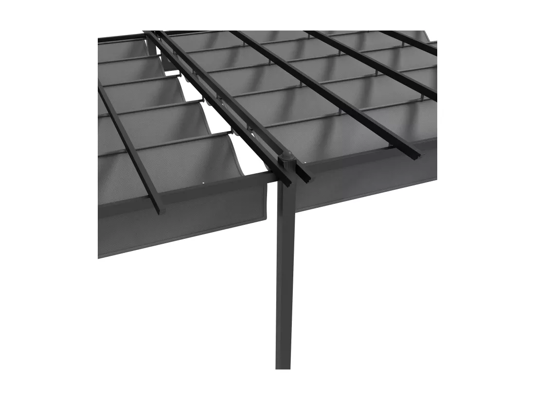 Pergola rétractable dim. 5,97L x 3,58l x 2,23H m structure robuste alu toile polyester haute densité 180 g/m² incluse gris