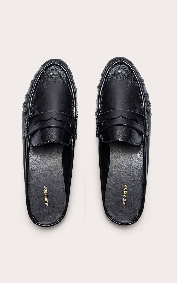 Noir Mule Mocassin À Bout Rond Froncé