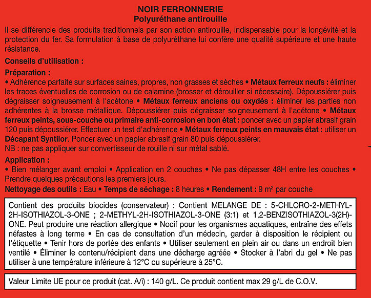 Peinture extérieure fer antirouille noir satiné Syntilor 750ml
