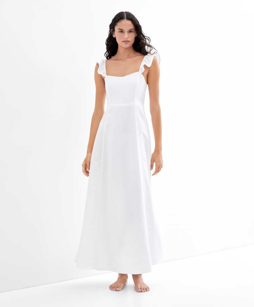 Vestido longo de linho com alças