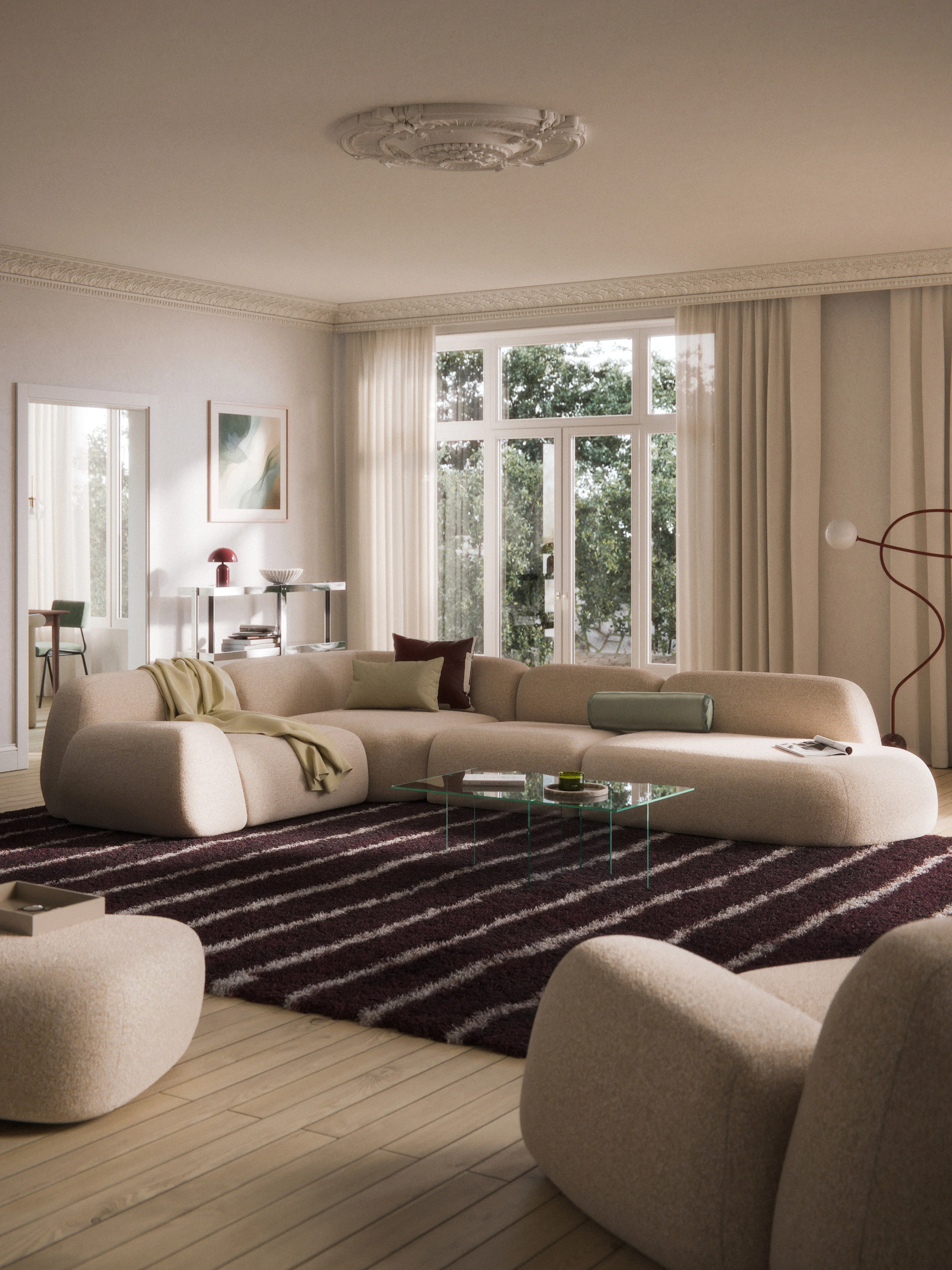Modulaire bouclé XL hoekbank Wolke met chaise longue