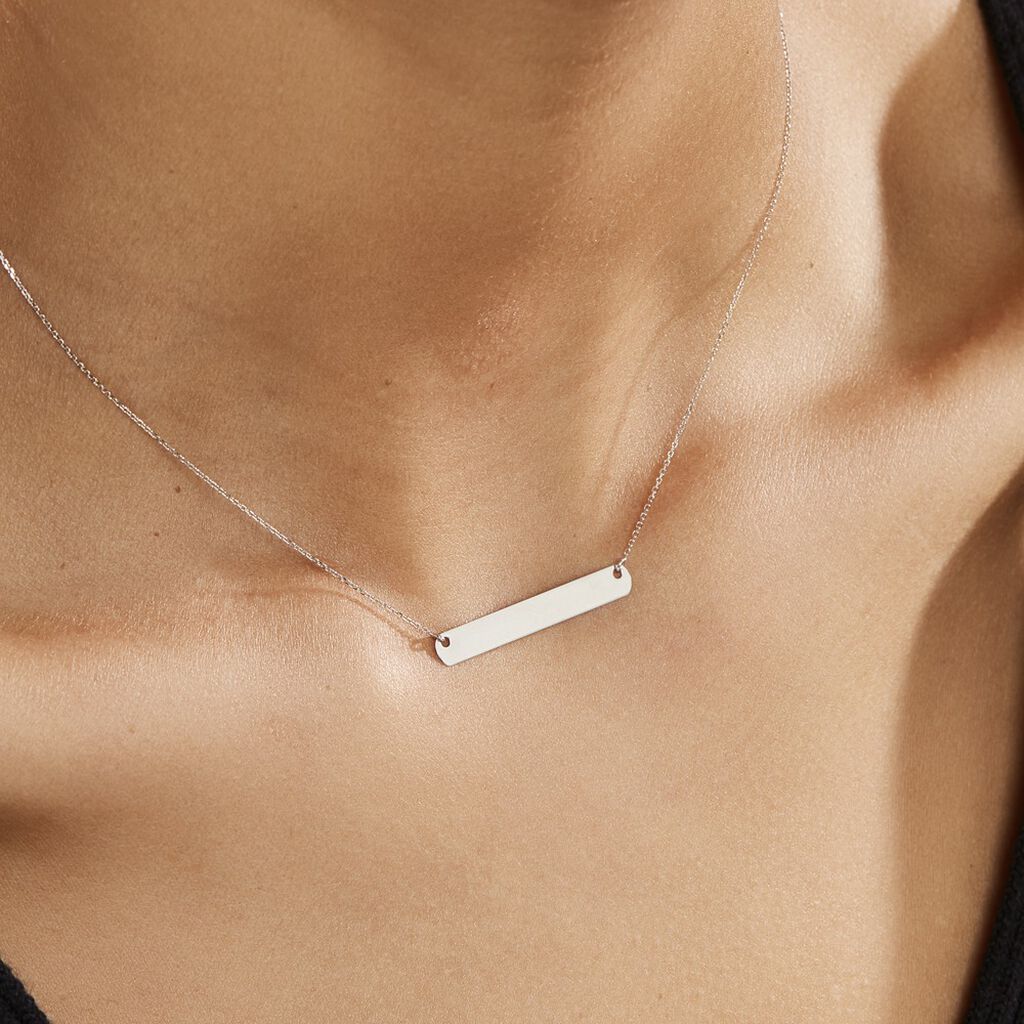 Collier Barrette Gravable Or Blanc
