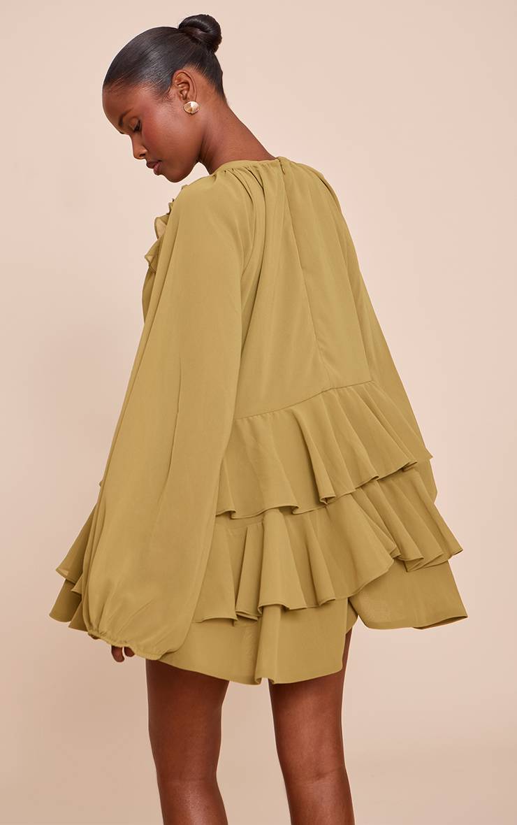 Vert Olive Combinaison-short Fluide À Volants En Mousseline Crème