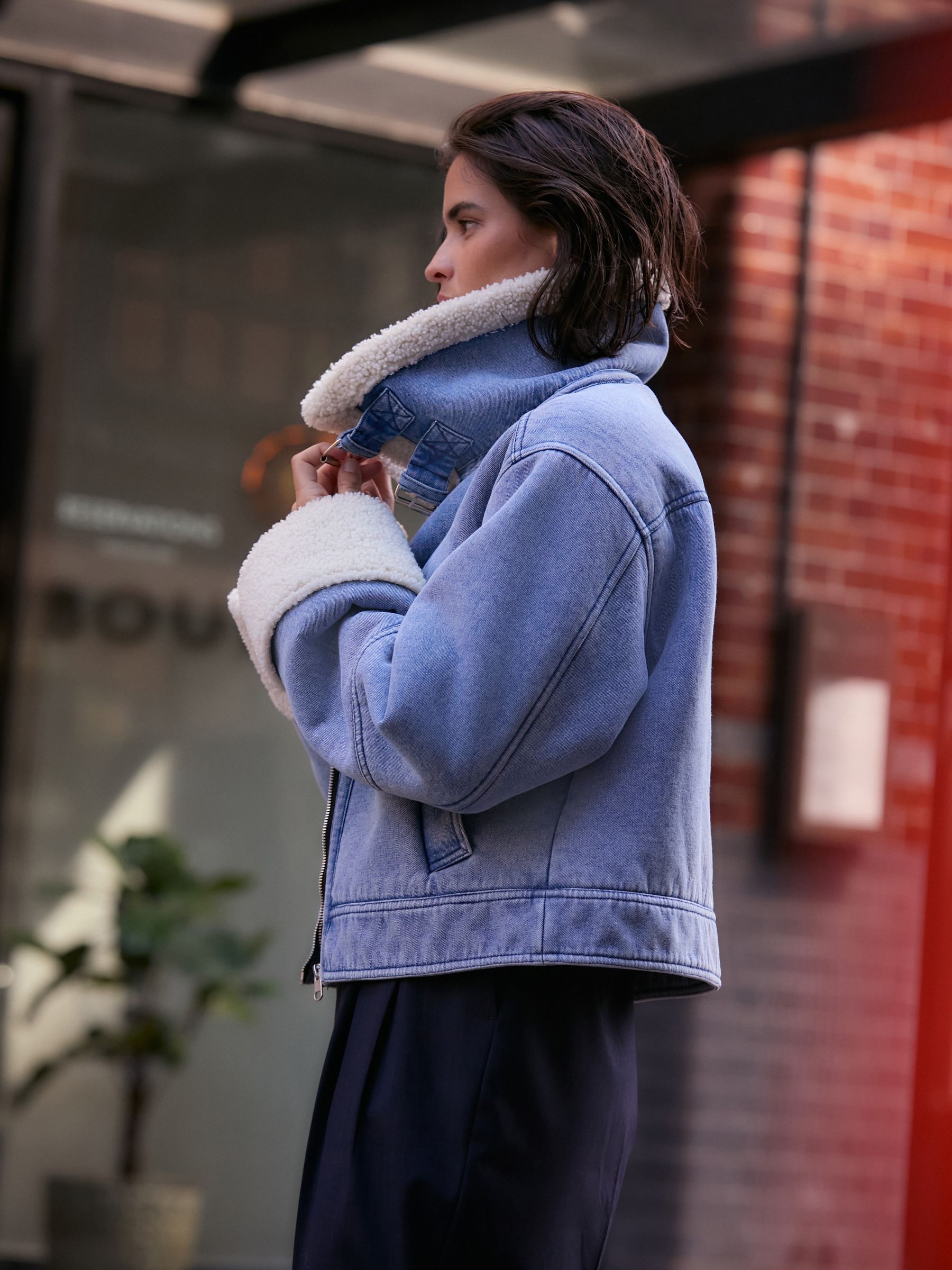 Normaal blauw - Denim jack met borgvoering