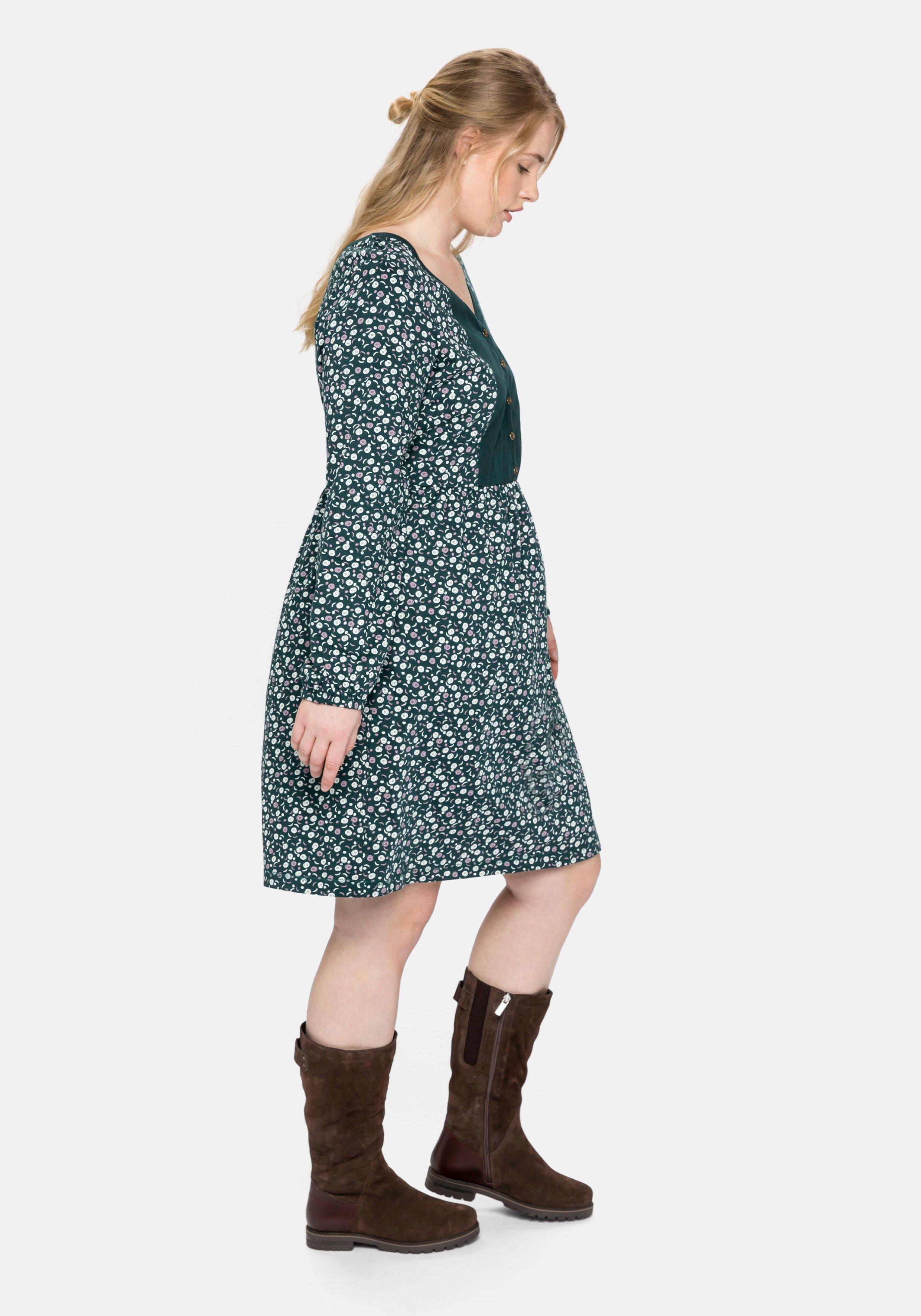 Jerseykleid mit Bluseneinsatz vorn, in kniefreier Länge