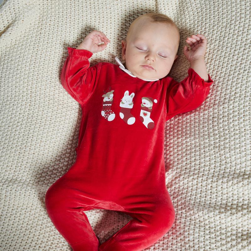 Dors bien velours chaussettes de Noël rouges bébé fille Rouge