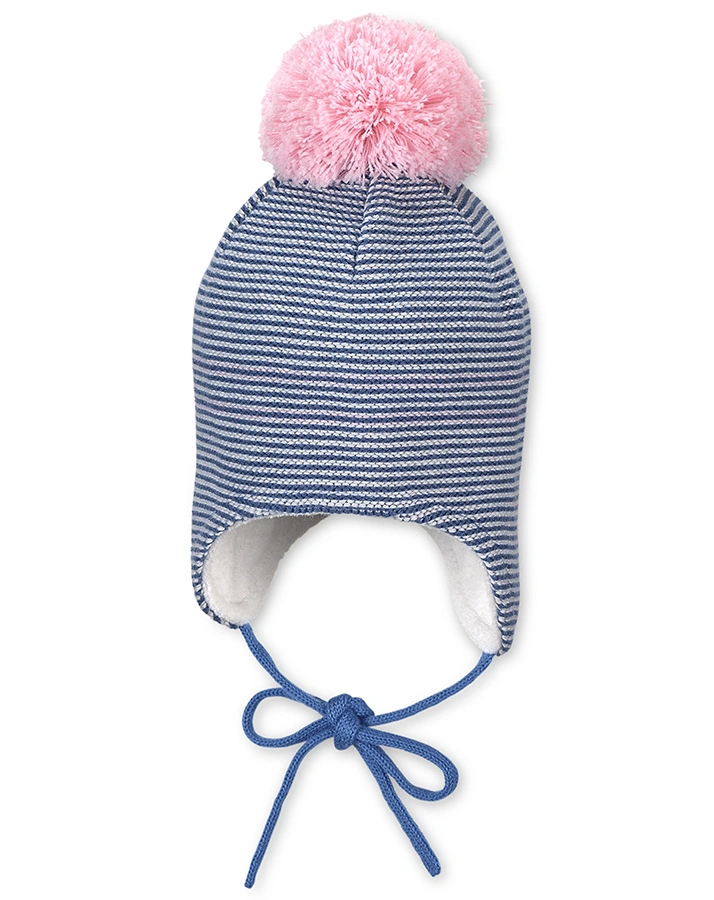 Wintermütze POMPOM gestreift in mittelblau