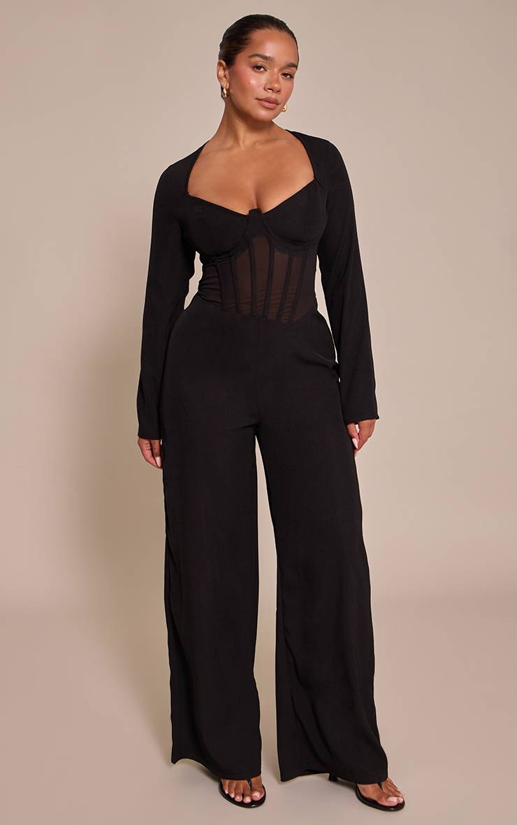 Noir Combinaison Corset Cintrée En Tissu Tissé Shape