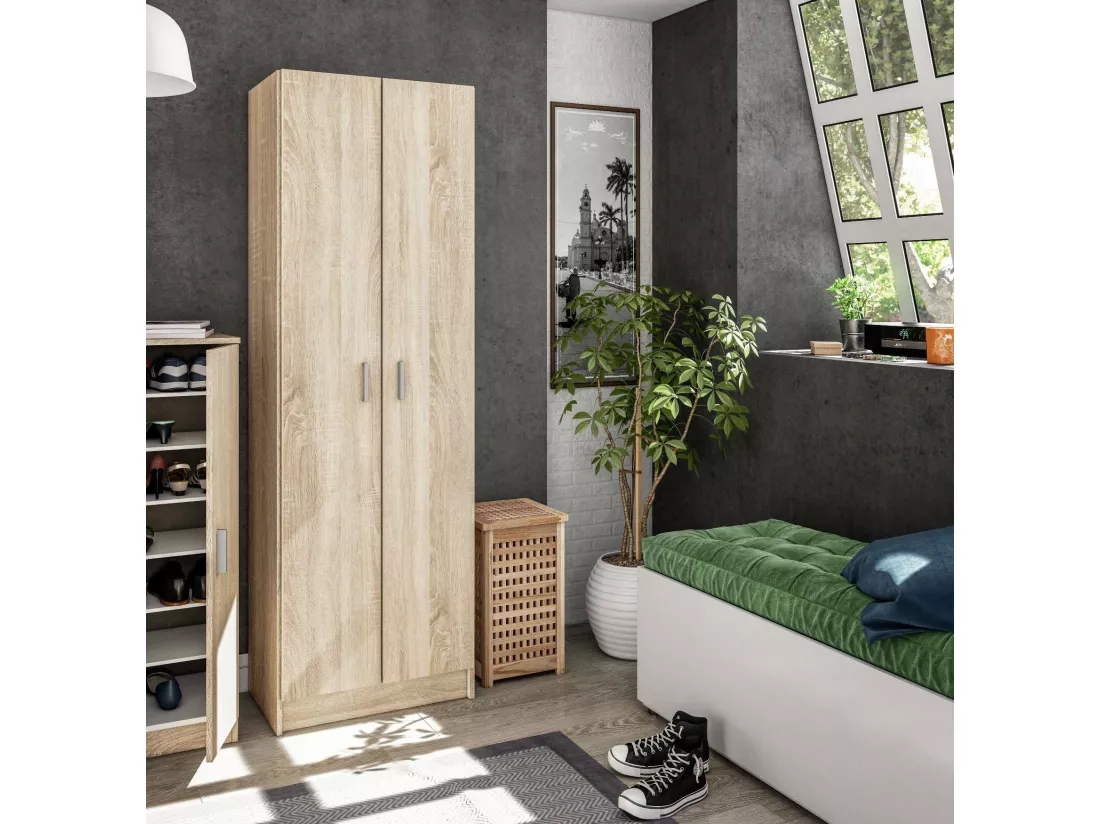 Armoire polyvalente Dimarc, Armoire auxiliaire avec 2 portes, Armoire à chaussures moderne, Étagère à chaussures verticale, 59x37h180 cm, Chêne