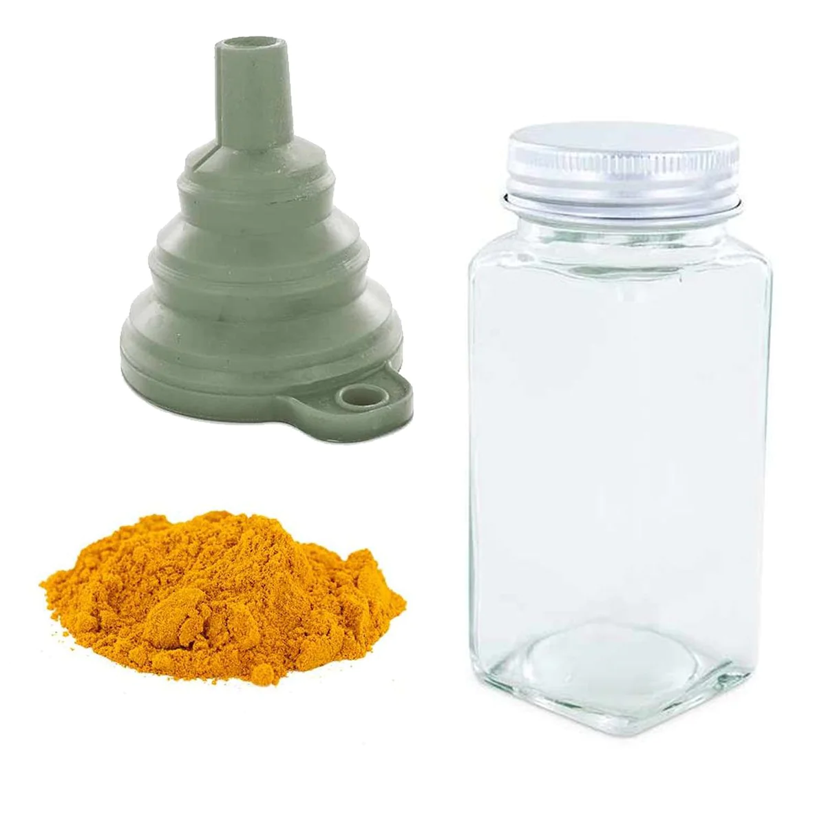 Flacon à épices poudreur + entonnoir + curcuma moulu 40 g Aromandise