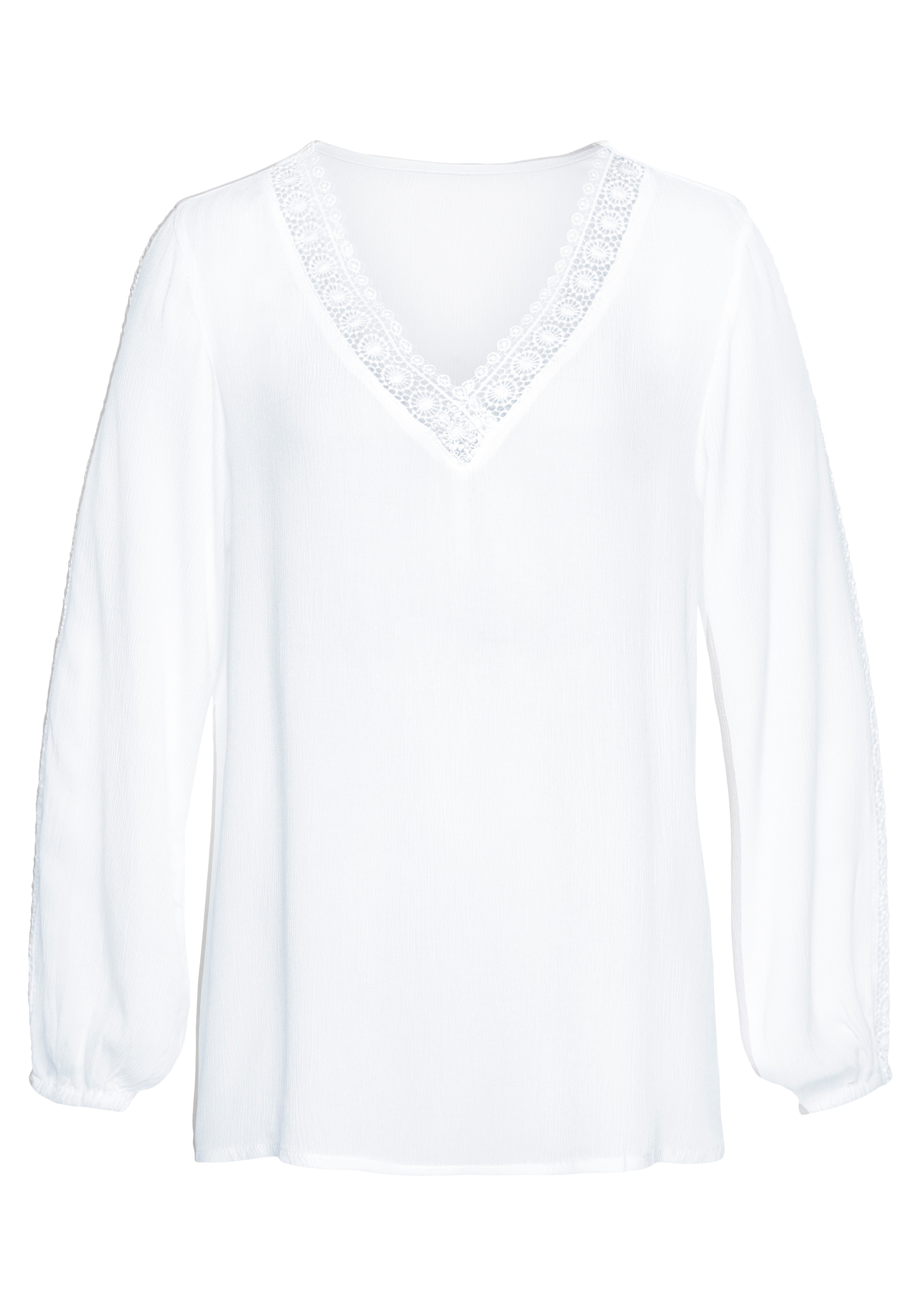 Vivance Crinklebluse , mit Spitzeneinsätzen, sommerliche Damenbluse, Langarmbluse
