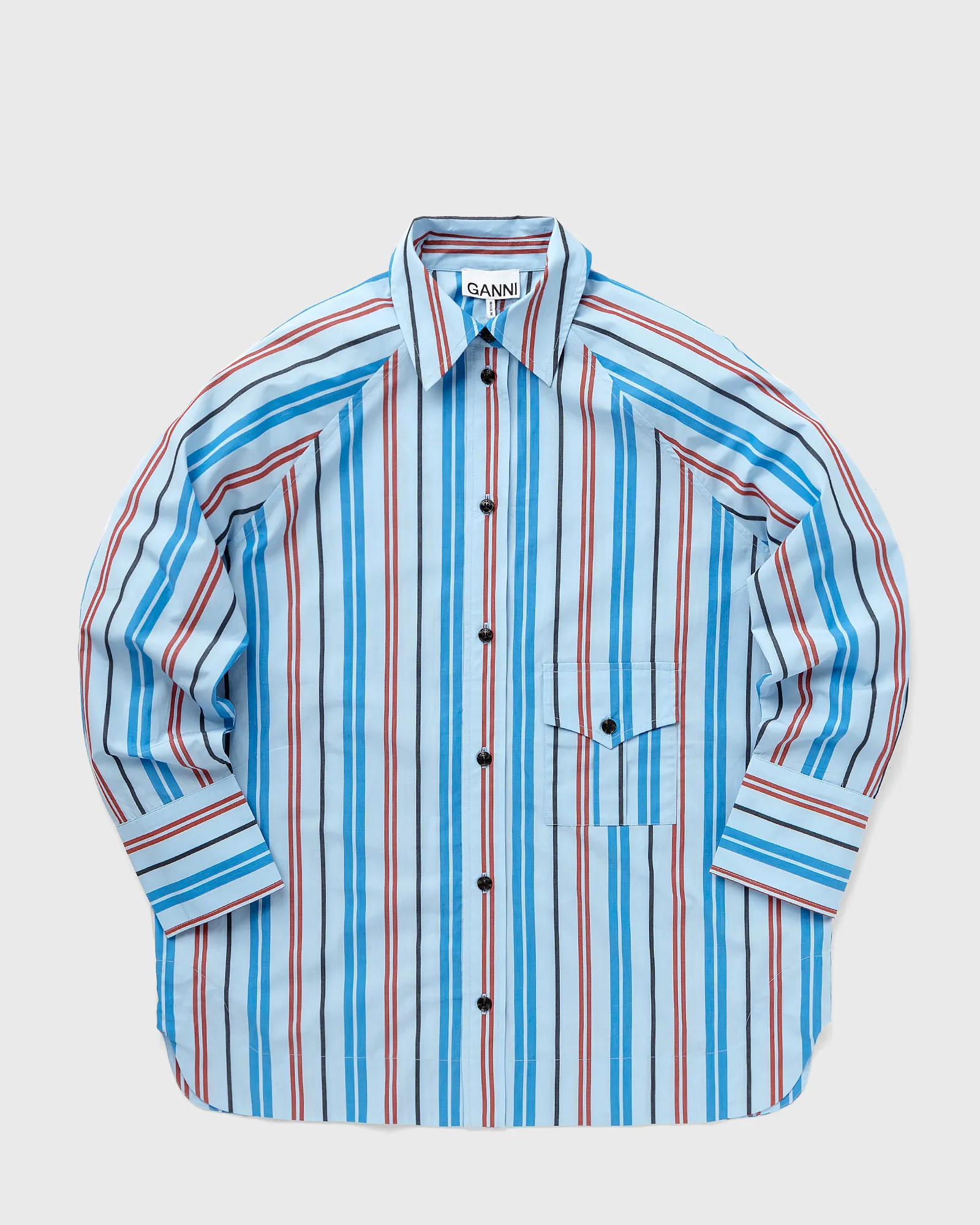 Camisa raglan oversized listrada de algodão Ganni