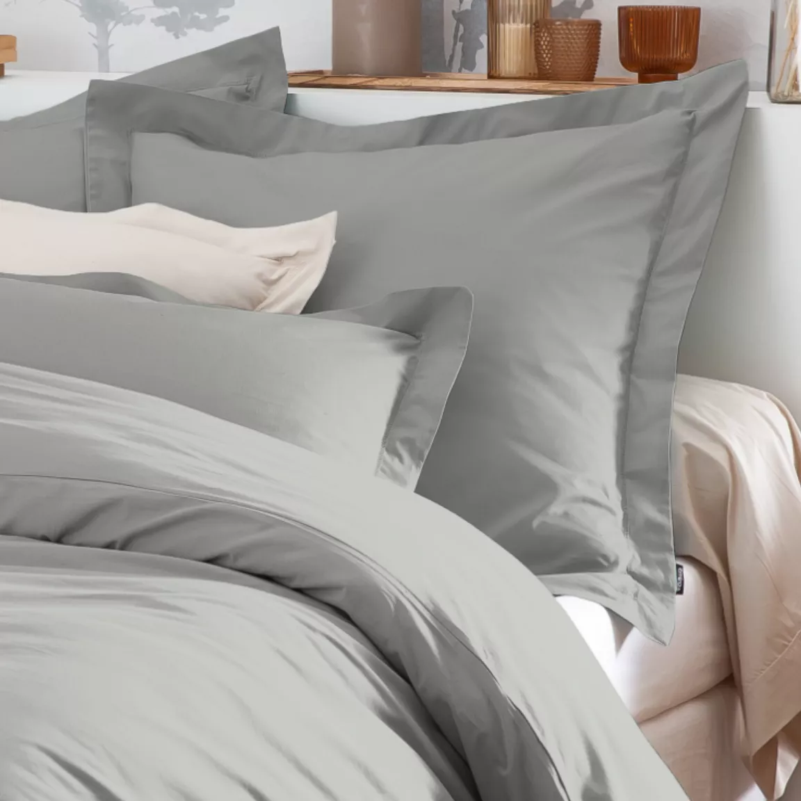 Housse de couette percale de coton (140 x 200 cm) Cali Gris clair