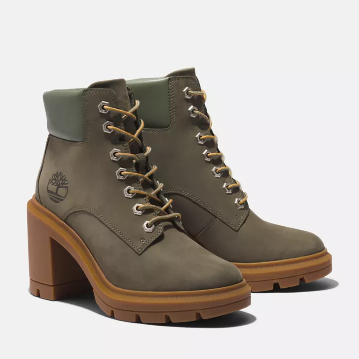 Bota feminina Allington de cano alto com cadarço na cor verde-escura.