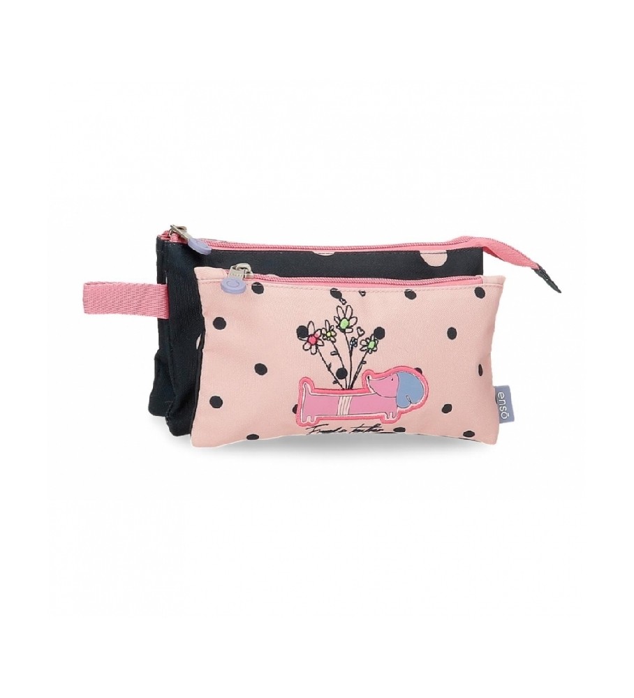 Estojo para lápis Enso com três compartimentos, rosa - 22x12x5cm -