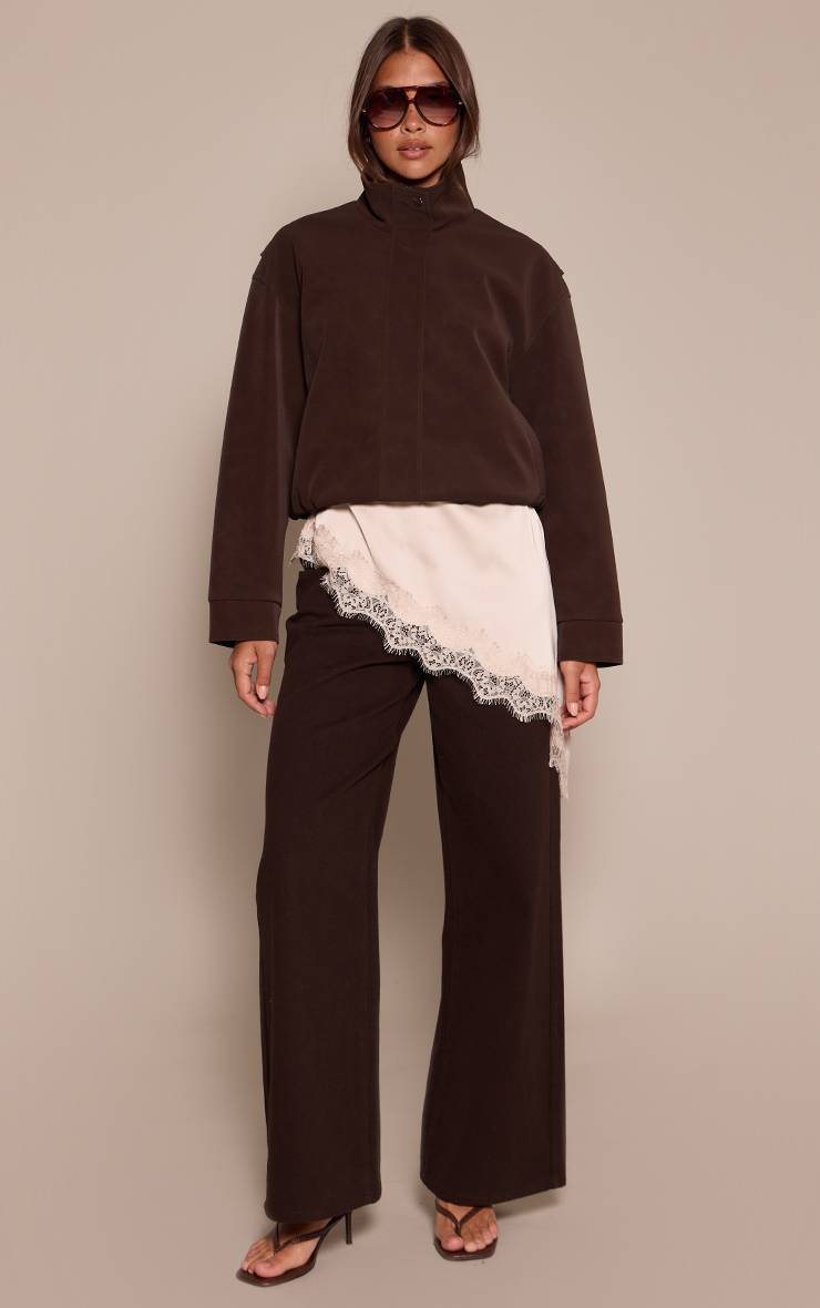 Chocolat Veste Col Montant En Synthétiquecuir Pêche