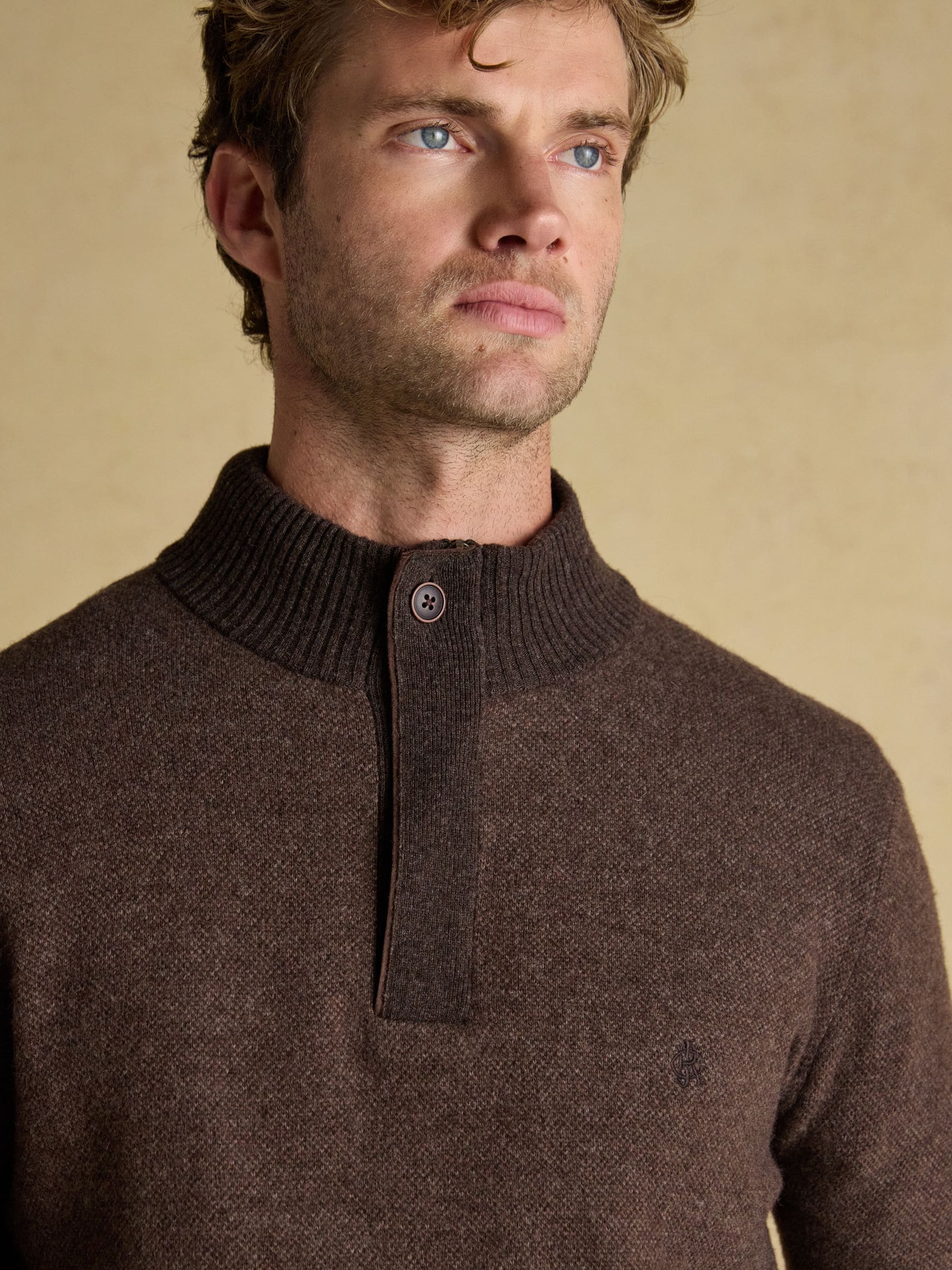 Bruin - Joules Highland Wool-Rich Button Quarter Zip Jumper