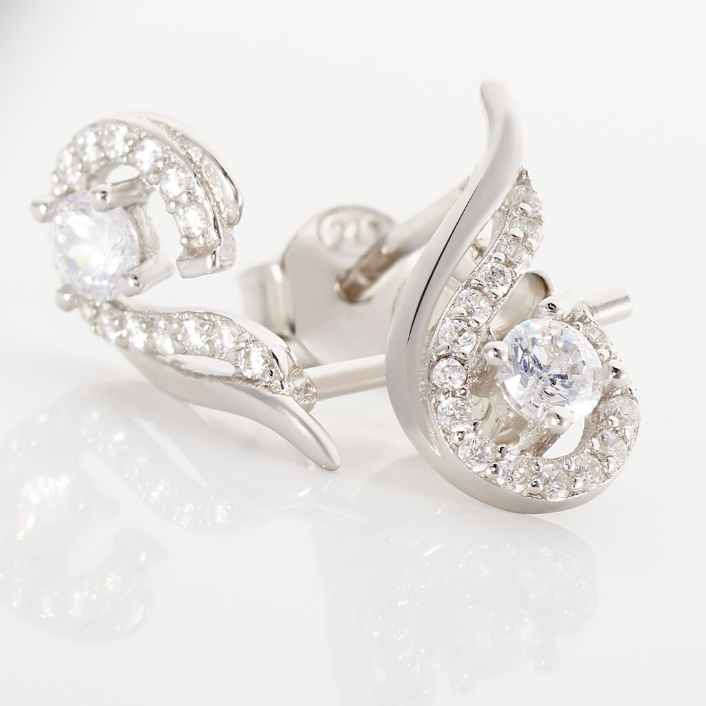 Boucles D'oreilles Puces Indian Drop Argent Blanc Oxyde De Zirconium