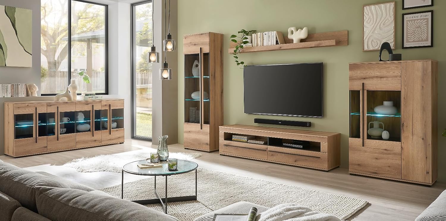 Highboard in Evoke Eiche Vitrine 90 x 140 cm, Design-D