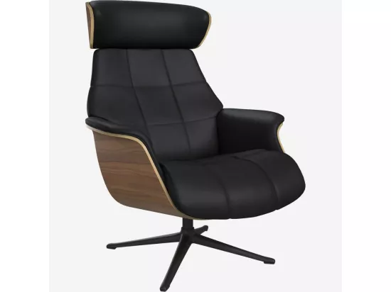 HABITAT - Fauteuil en noyer et cuir Savoy - Noir obsidienne - Pied noir - Marc