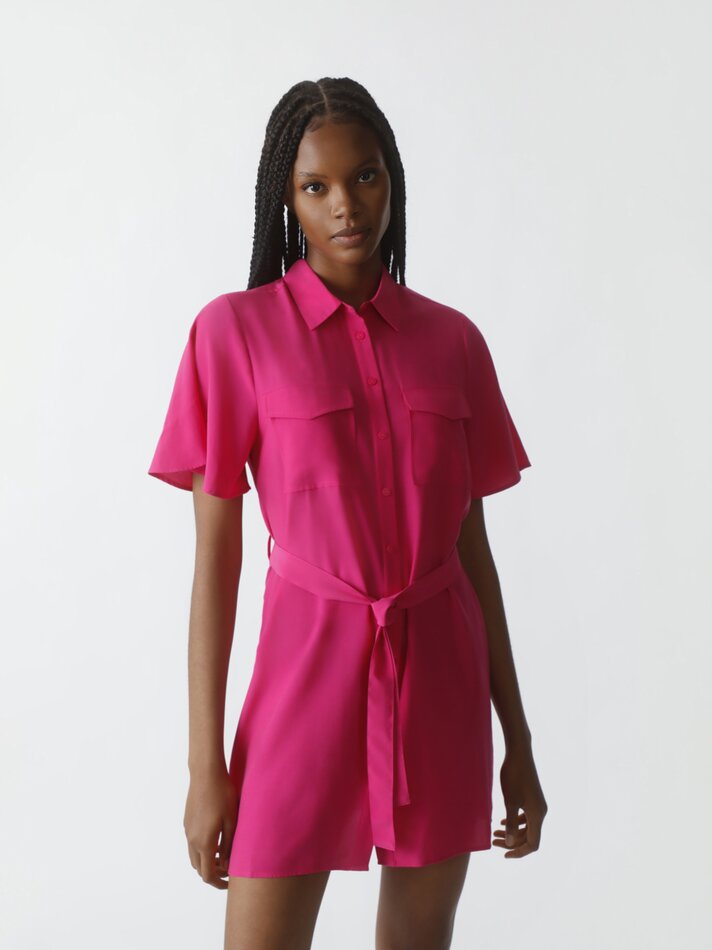 Vestido curto estilo camisa - Fúcsia