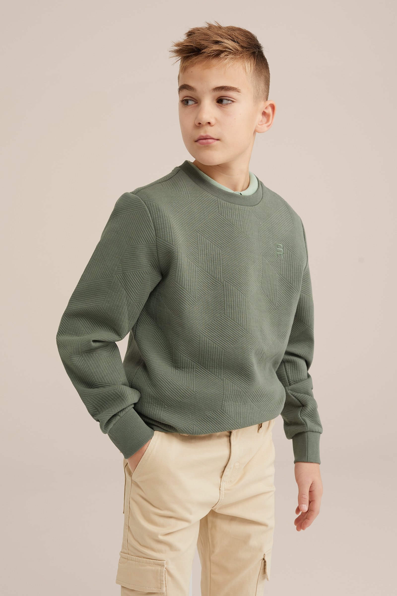 Jongens sweater met structuur Blue Ridge Legergroen