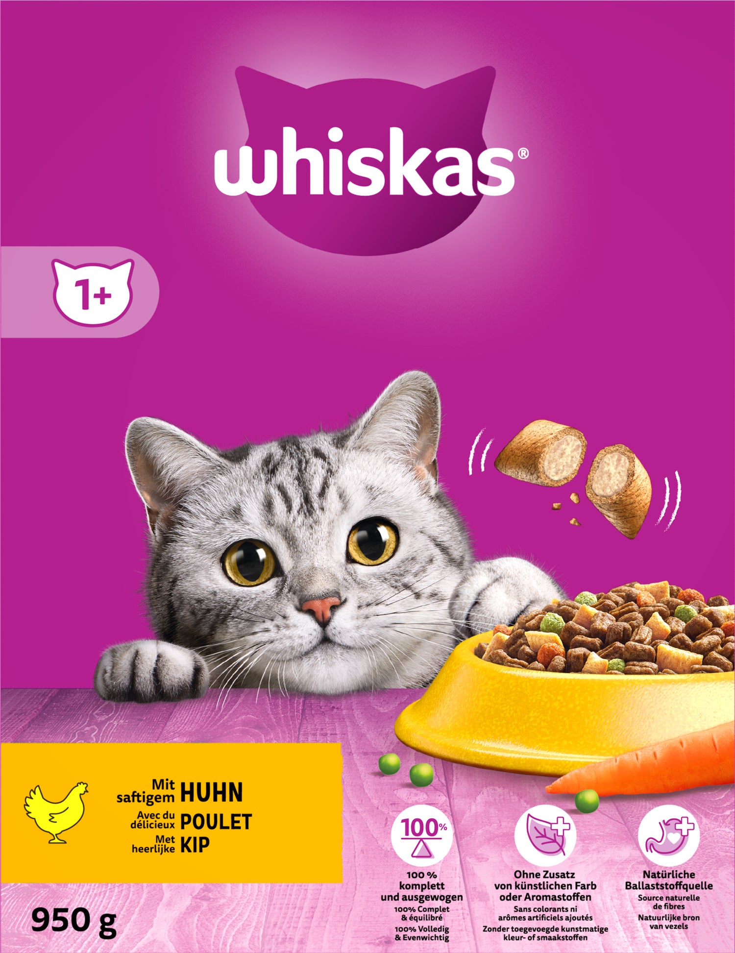 Whiskas kattenvoer droogvoer kip adult 950 g