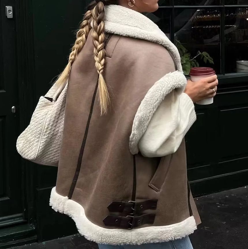 Sensarra - Vest met rits en imitatiebont en effen contrasterende bies
