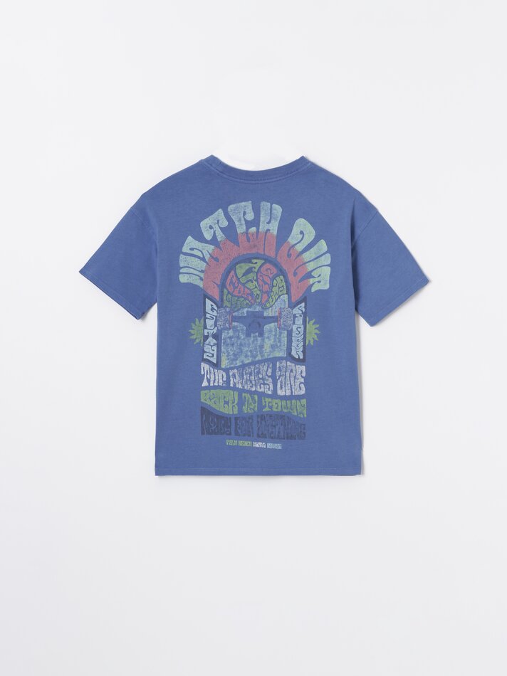 Camiseta com estampa maxi nas costas - Azul-marinho