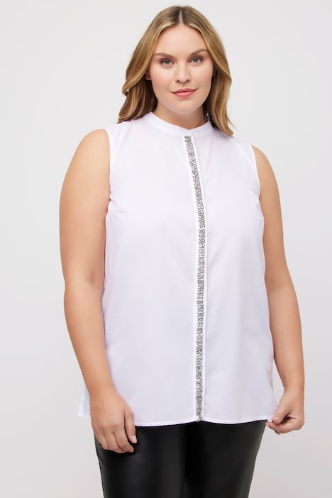 Bluse, geschmückt, A-Linie, Rundhals, ärmellos