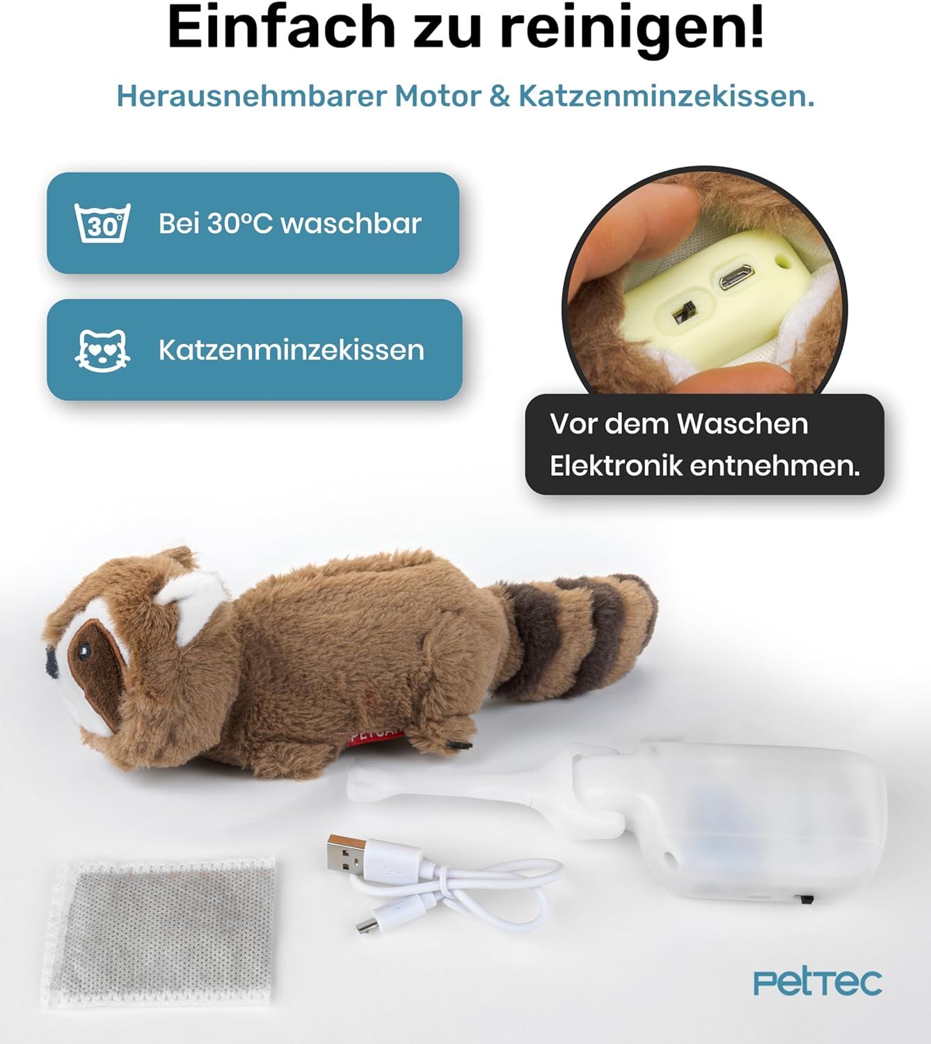 PetTec interaktives Plüschtier für Katzen - Waschbär