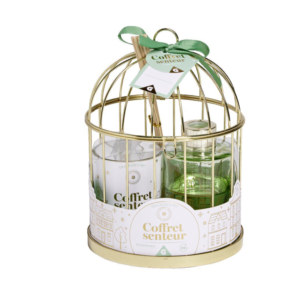 Coffret senteur sous cage diffuseur/bâtonnets/bougie - 3 modèles