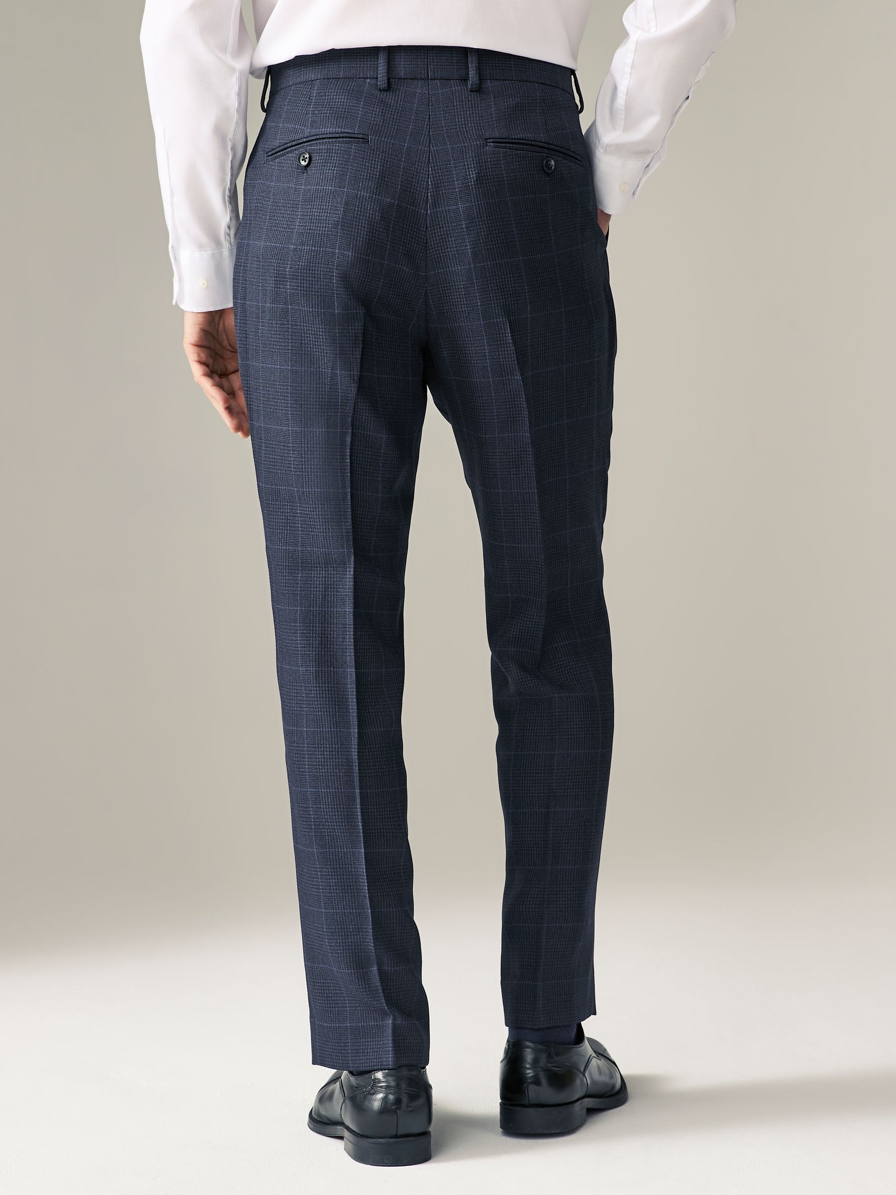 Donkerblauw - Regular Fit Prince of Wales Check Suit Trousers