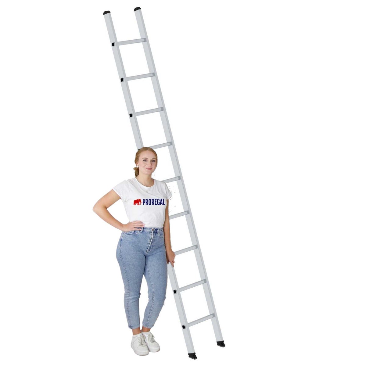 PROREGAL sportschuifladder 350 mm breed zonder dwarsbalk, 9 sporten