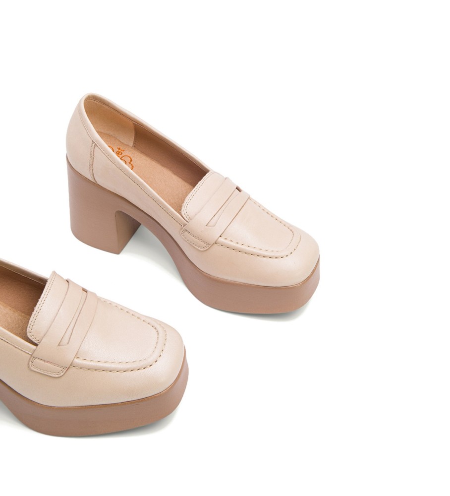 Mocassins de couro Porronet Laia Taupe - Altura do salto 8,5 cm -