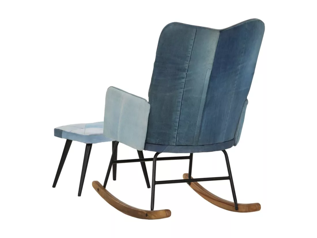 Chaise à bascule avec repose-pied Denim Bleu Toile patchwork