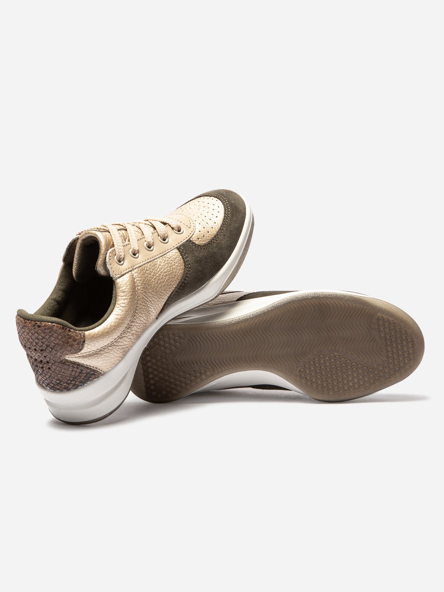 Baskets Femme Fabriquées en France Dessus Cuir Or et Kaki