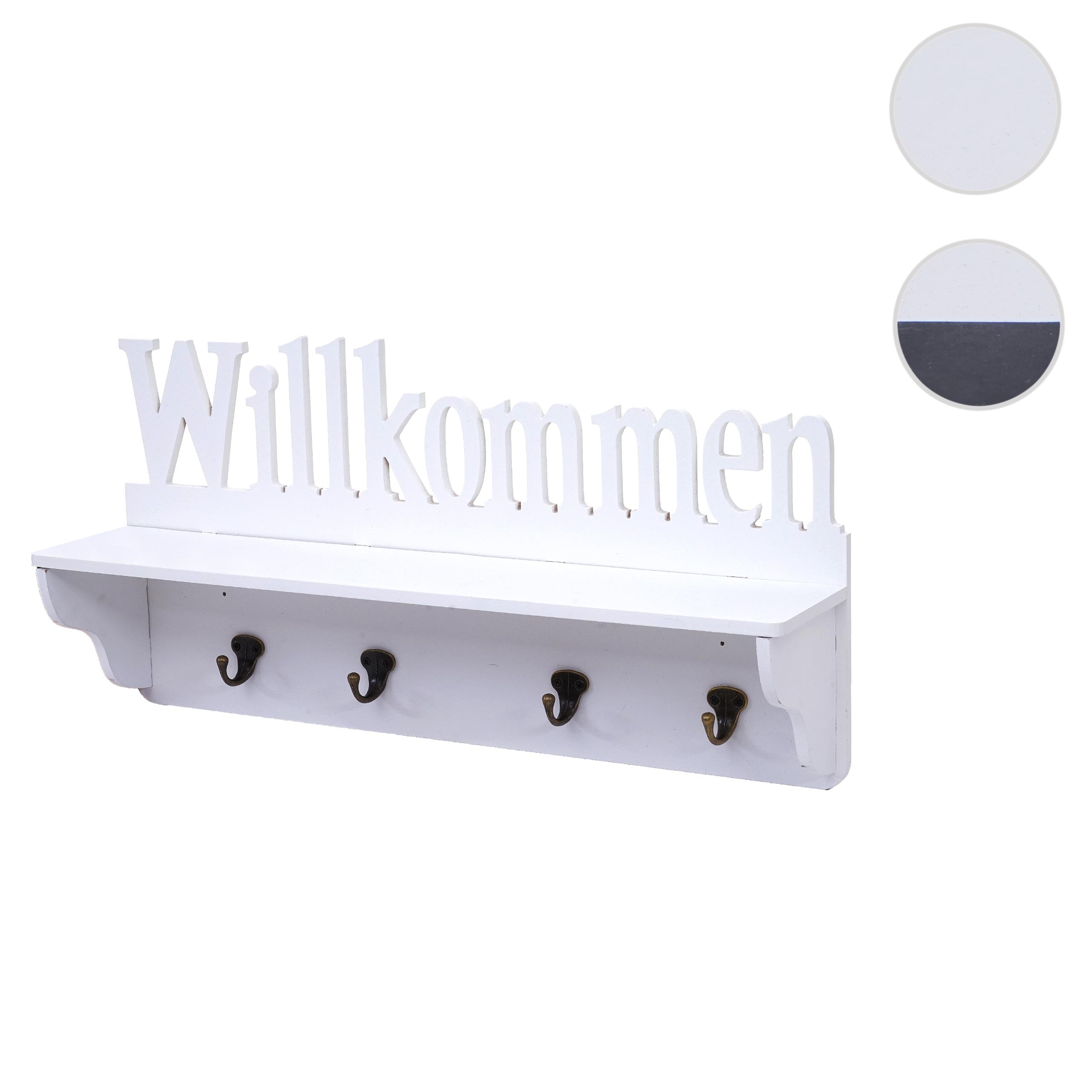 Wandgarderobe MCW-D41 Willkommen, Garderobe Regal, 4 Haken massiv 30x60x13cm ~ weiß
