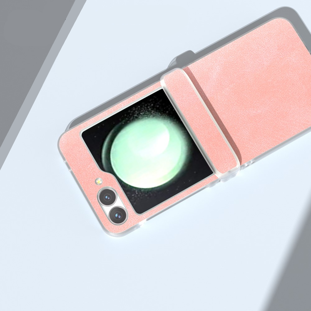 Samsung Galaxy Z Flip7 FE / Z Flip6 5G Leder Hardcase Schutzhülle mit Scharnier Design - Rosa