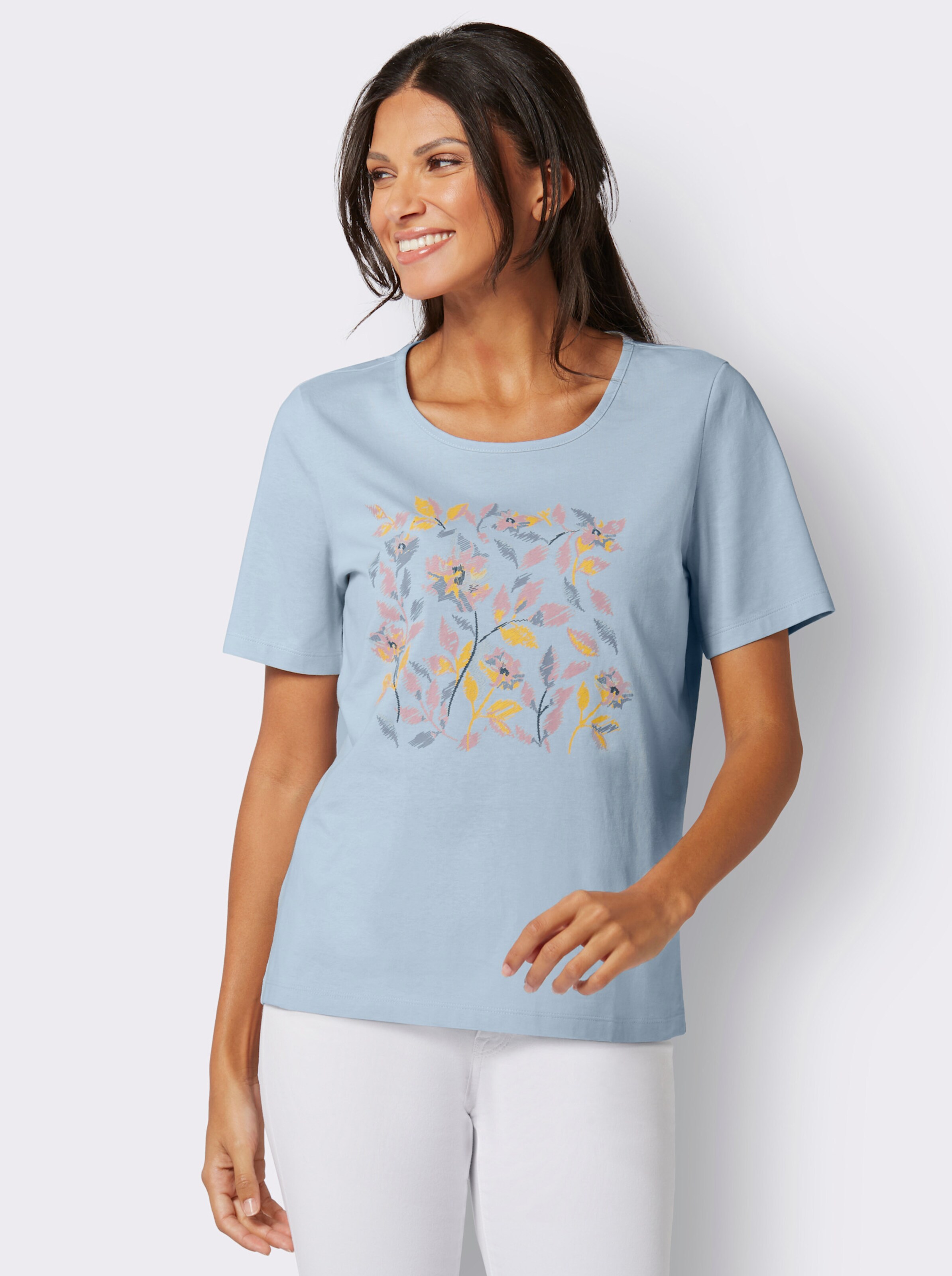 Kurzarmshirt mit platziertem Blüten-Druck