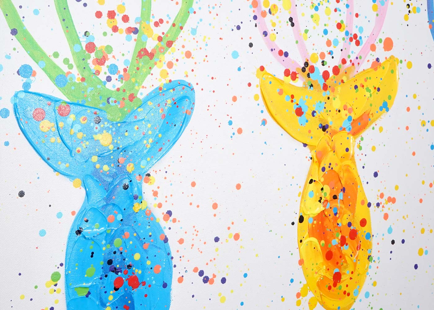Wandbild Hirsche II, 100% handgemaltes Ölgemälde Gemälde XL, 140x70cm