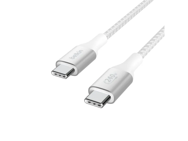Belkin BoostCharge - USB-kabel - 24 pin USB-C (han) til 24 pin USB-C (han) - USB 2.0 - 1 m - op til 240 W strømforsyningssupport - hvid