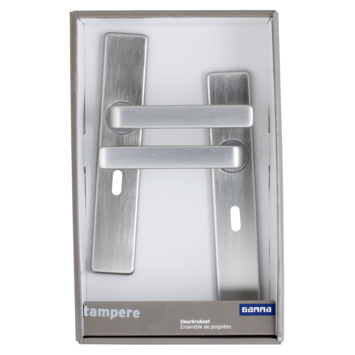 Gamma deurkruk set Tampere recht schild sleutelgat 56 mm RVS look aluminium