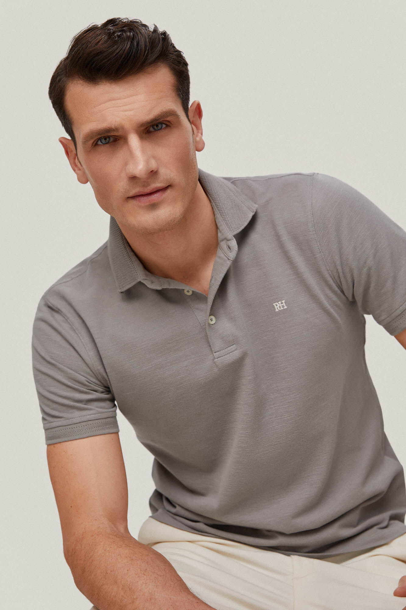 Polo piqué slub - Cinza