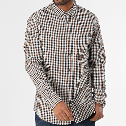 Chemise Manches Longues A Carreaux Raymond 10051610 Camel Noir Blanc